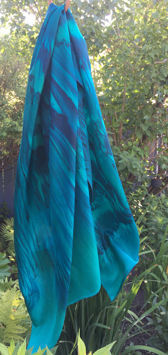 Emerald and marine cast silk sarong - Soierie Huo