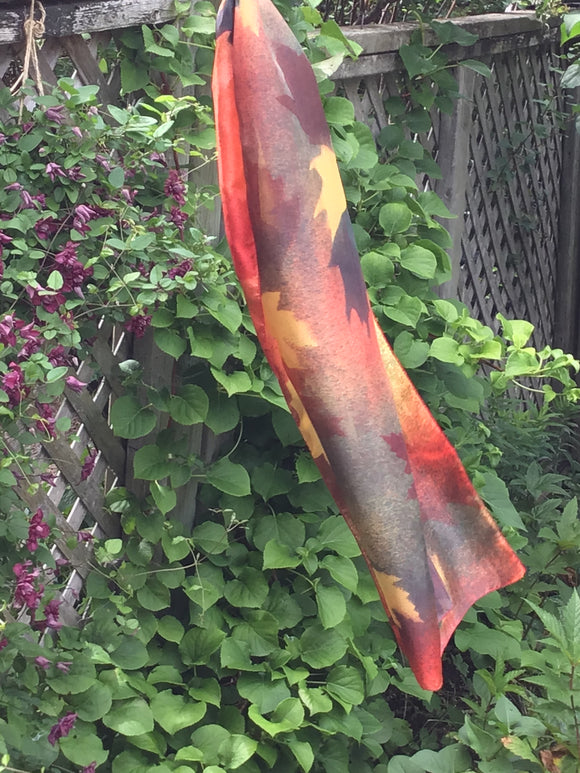 Red and navy maple silk scarf - Soierie Huo