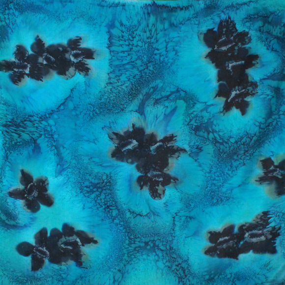 Square silk emerald silk scarf with sea flowers - Soierie Huo
