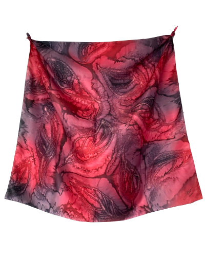 Square silk scarf Red and black - Soierie Huo