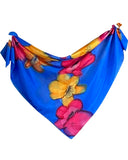 Square silk scarf Bouquet ultramarine - Soierie Huo