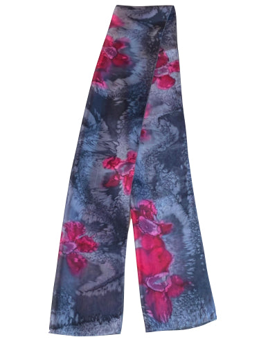 Silk scarf Charcoal pomegranate blossom - Soierie Huo