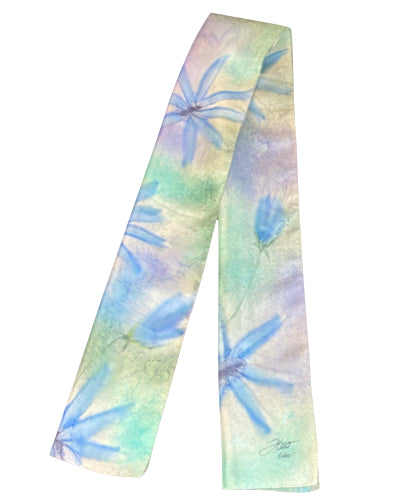 Blue daisies silk scarf - Soierie Huo