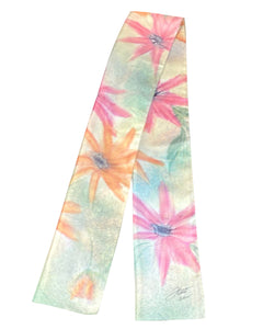 Silk scarf Pink daisies and coral - Soierie Huo