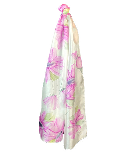 Large fuchsia flowers silk scarf - Soierie Huo