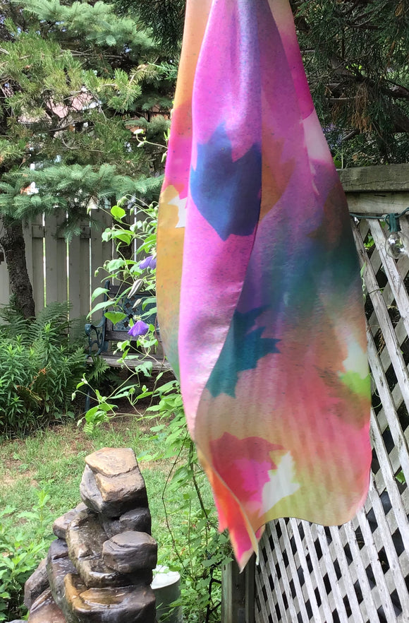 Bright multicoloured maple silk scarf - Soierie Huo