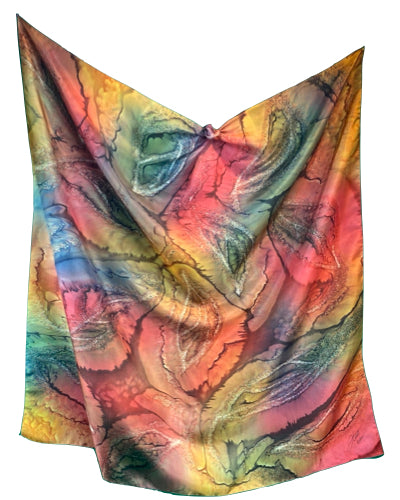 Square silk scarf autumn walking leaves - Soierie Huo