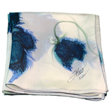 White silk square scarf with sea flowers - Soierie Huo