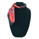 Black silk square scarf with red flowers - Soierie Huo