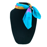 Turquoise, orange and pink square silk scarf - Soierie Huo