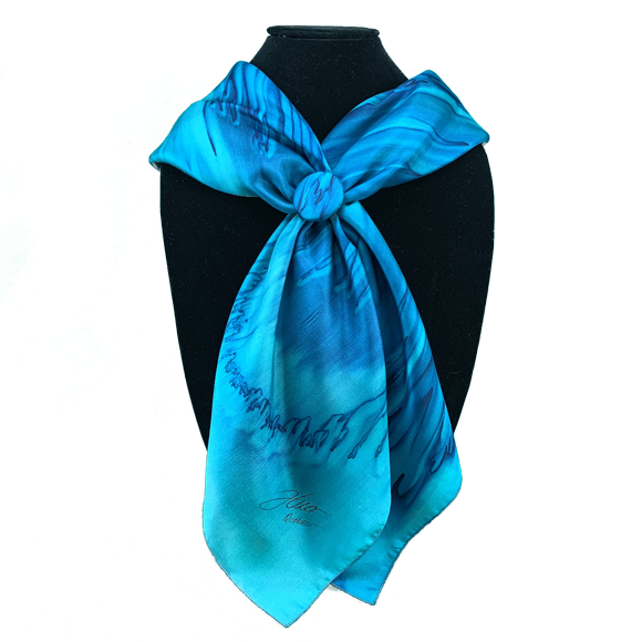 Silk square and emerald and marine clip set - Soierie Huo