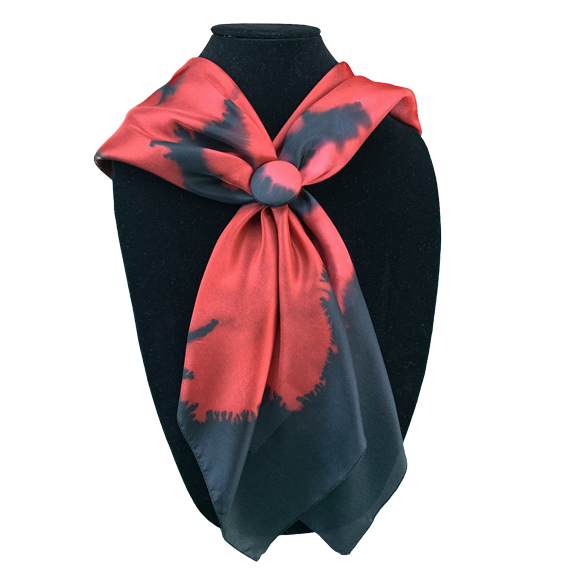 Set Silk square and clip black flowered red - Soierie Huo