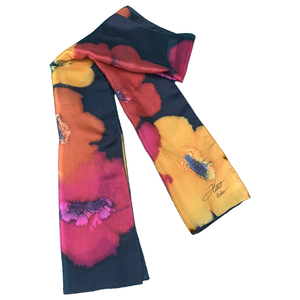 Multicoloured black silk scarf - Soierie Huo