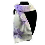 White silk scarf with mauve flowers - Soierie Huo