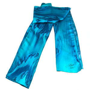 Emerald and marine cast silk scarf - Soierie Huo
