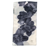 White silk scarf with black flowers - Soierie Huo