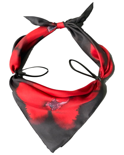 Mask, Silk face cover Black silk red flowers - Soierie Huo