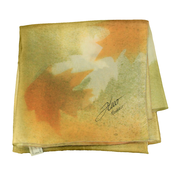 Yellow and green maple square silk scarf - Soierie Huo