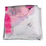 White silk square scarf with pink flowers - Soierie Huo
