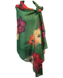Multi flowers green silk sarong - Soierie Huo